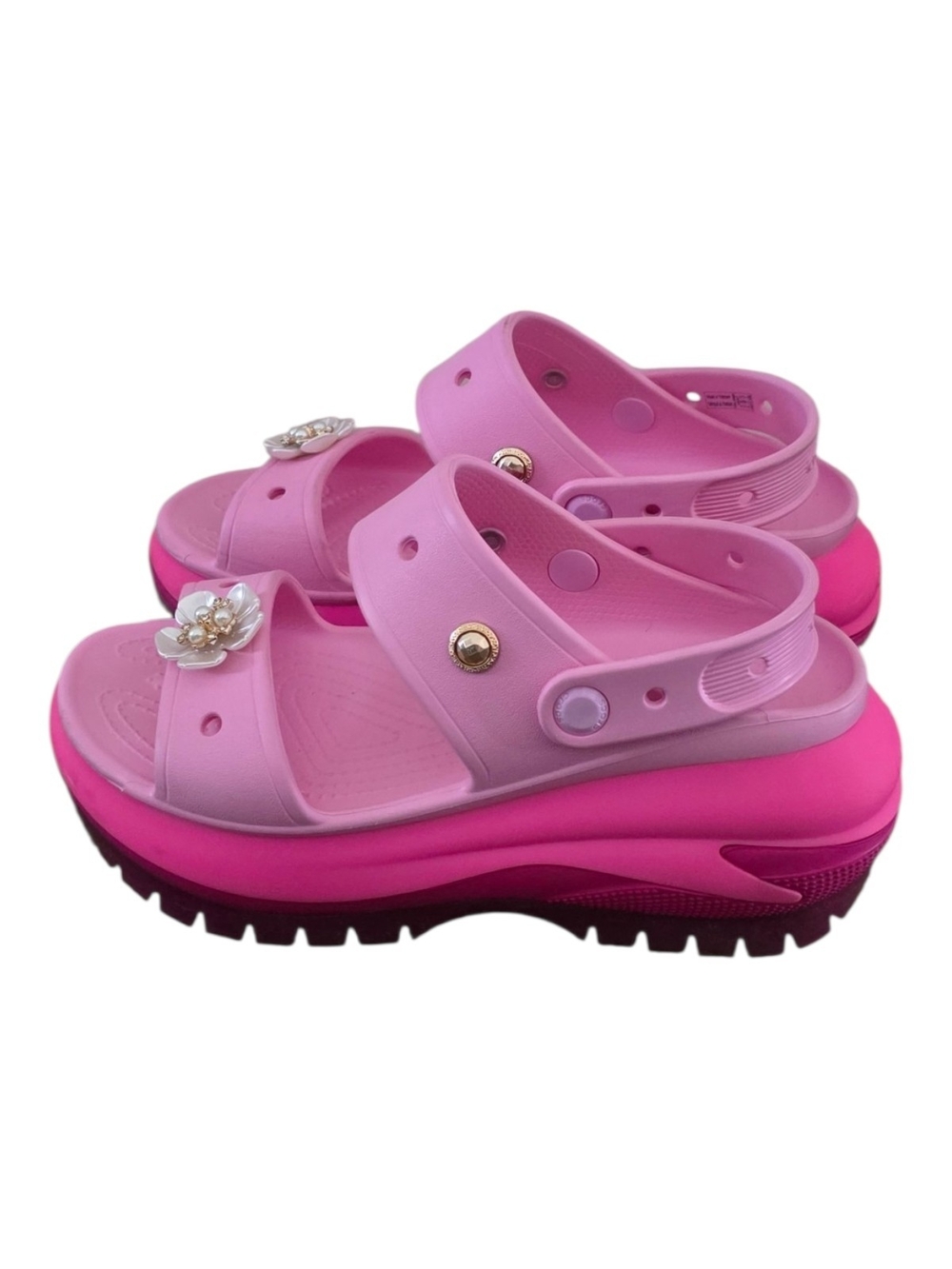 CROCS Pink Platform Clogs with Floral Jewel Accents